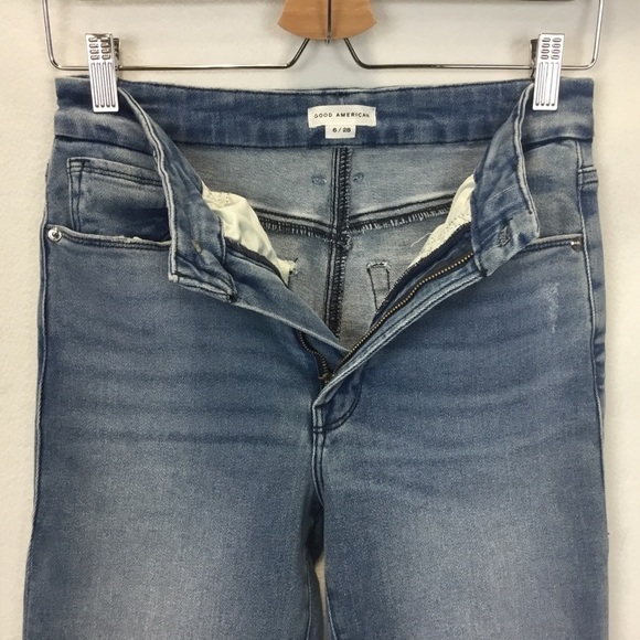 Good American Good Waist Cropped Skinny Split Back Pocket Blue Jeans Size 6/28 - Picture 5 of 12